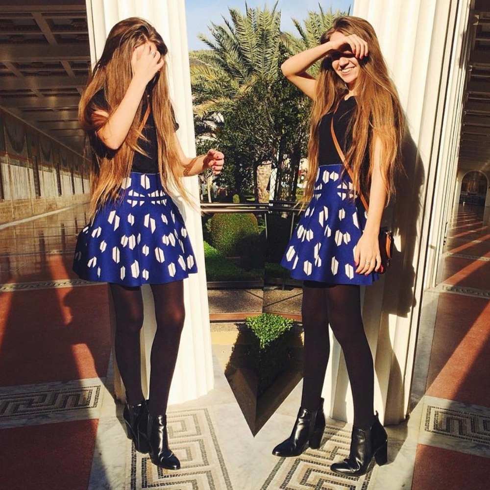 J.O.A Blue White Skirt Mini Skater Wool Size XS